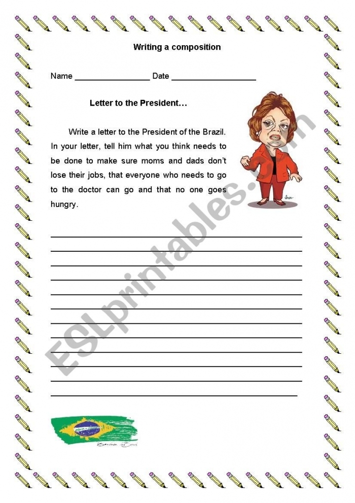 Second grade fill-in-the-blanks worksheet for writing a letter to the President 21