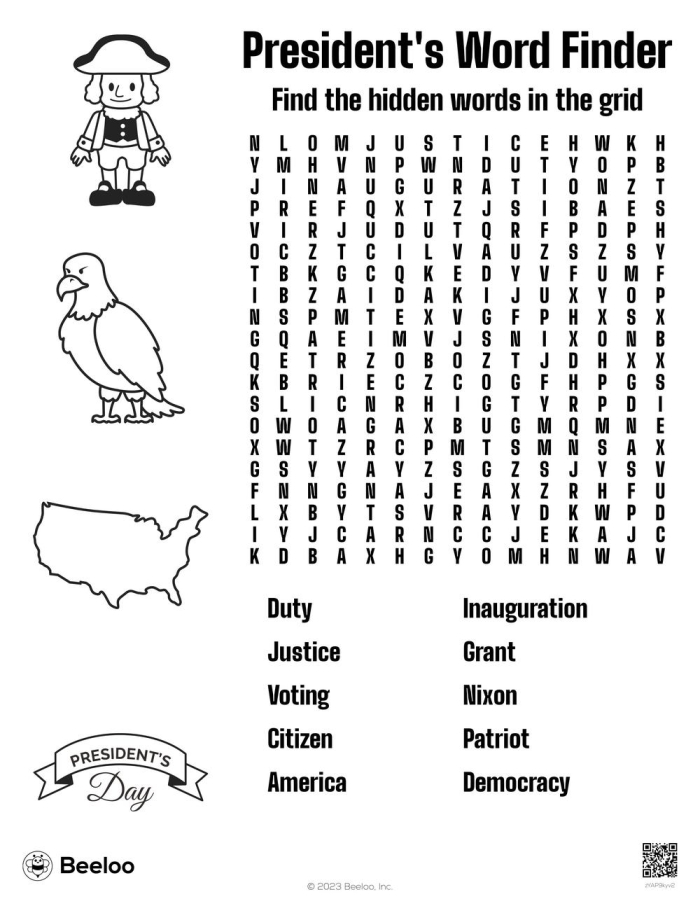Presidential Word Search worksheet for Second Grade