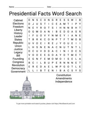 Second grade students solving a presidential word search puzzle with election-themed vocabulary words hidden in a grid