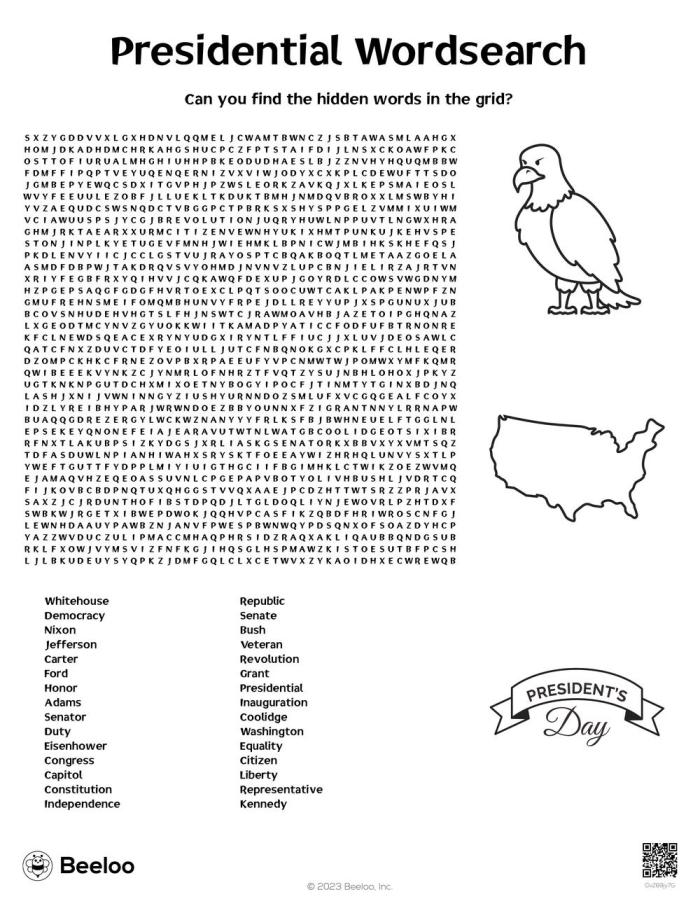 Second grade students solving a presidential word search puzzle with election-themed vocabulary words