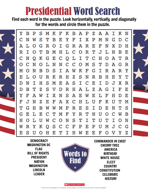 Second grade students solving an election themed presidential word search worksheet