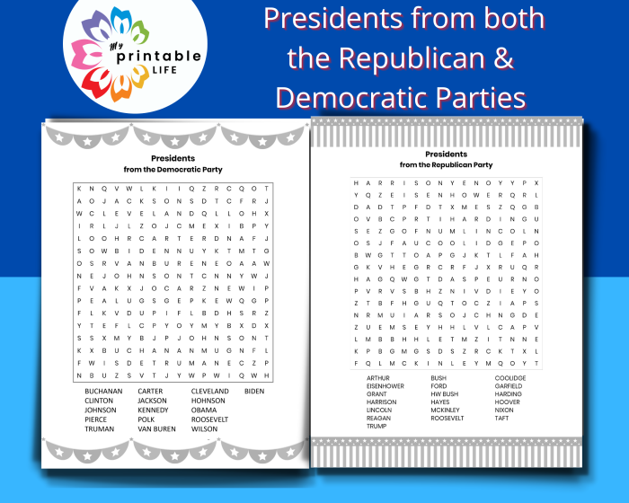 Second grade students completing a presidential word search worksheet with election-themed vocabulary hidden in a grid of letters