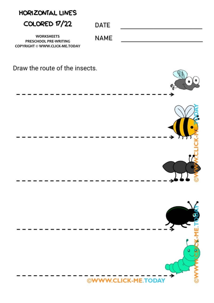 Worksheet for tracing horizontal lines to enhance prewriting skills in preschoolers