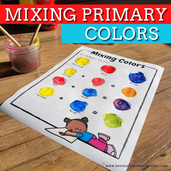 Color mixing worksheet for kindergarteners exploring how primary colors create secondary colors