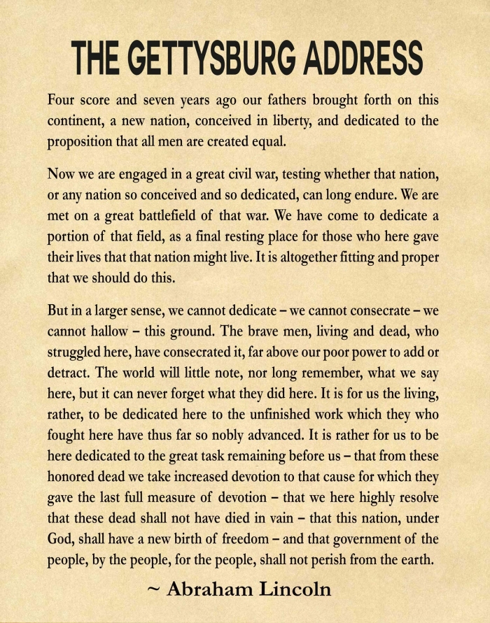 Worksheet featuring primary source analysis of Lincoln's Gettysburg Address for sixth graders