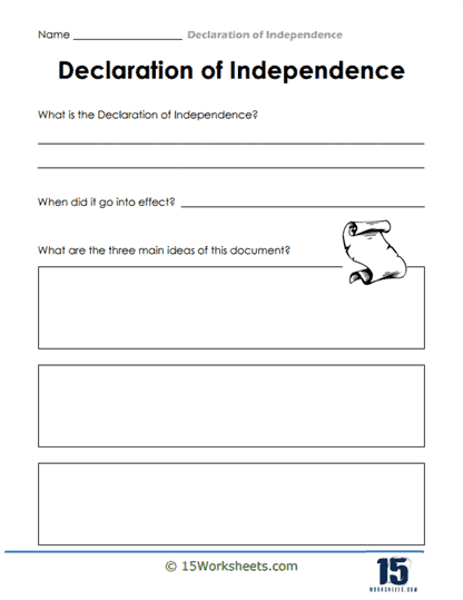 Sixth grade student studying a primary source analysis worksheet of the Declaration of Independence