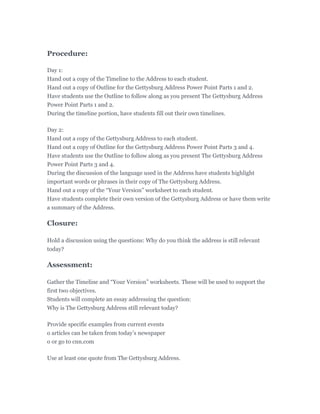 Worksheet for analyzing Lincoln's Gettysburg Address, suitable for sixth graders