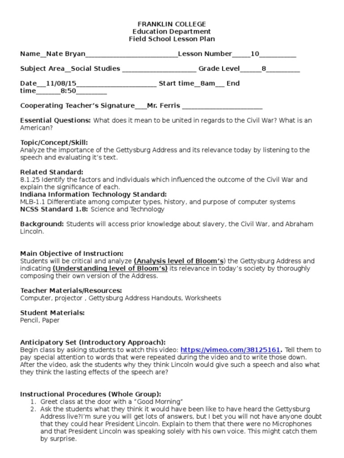 Worksheet featuring Lincoln's Gettysburg Address for primary source analysis