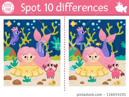 Princess Find the Differences worksheet featuring a prince and princess with 10 discrepancies to spot