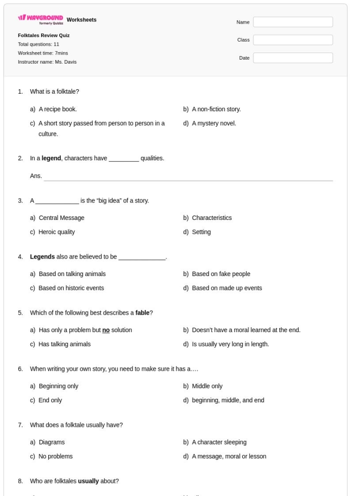 Folktales The Princess Mouse reading activity for third grade students 16 Third grade student practicing reading comprehension with The Princess Mouse folktales worksheet