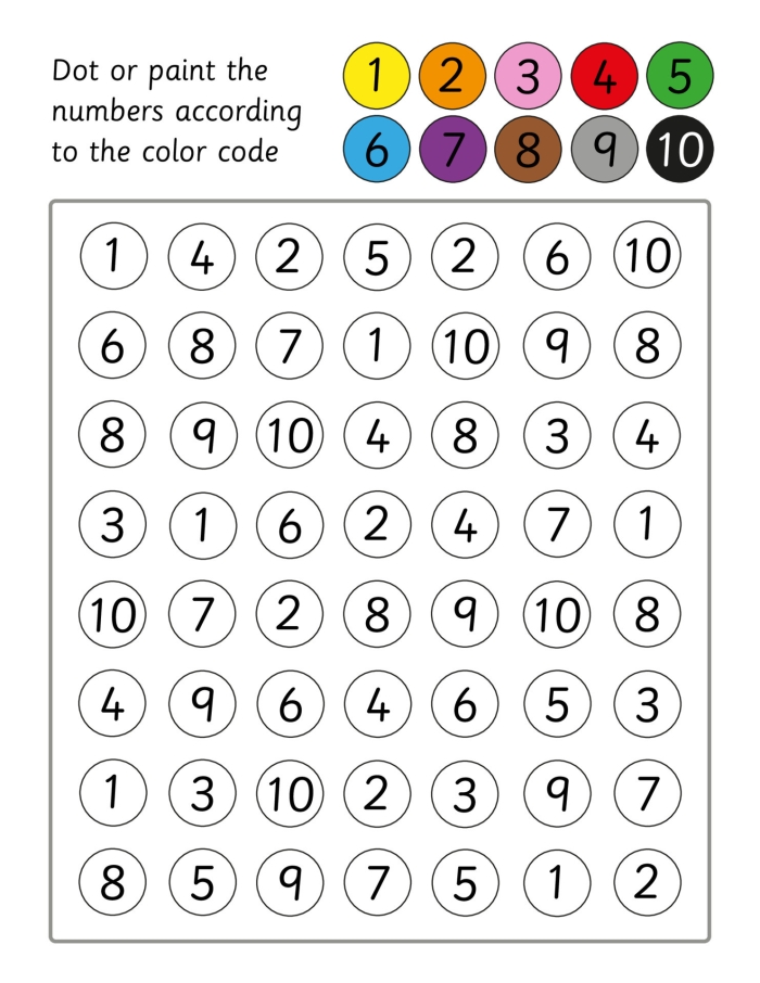 Pre-K Color By Number Cat Activity Sheet 21 A cute cat picture divided into numbered sections for children to color using the provided color key