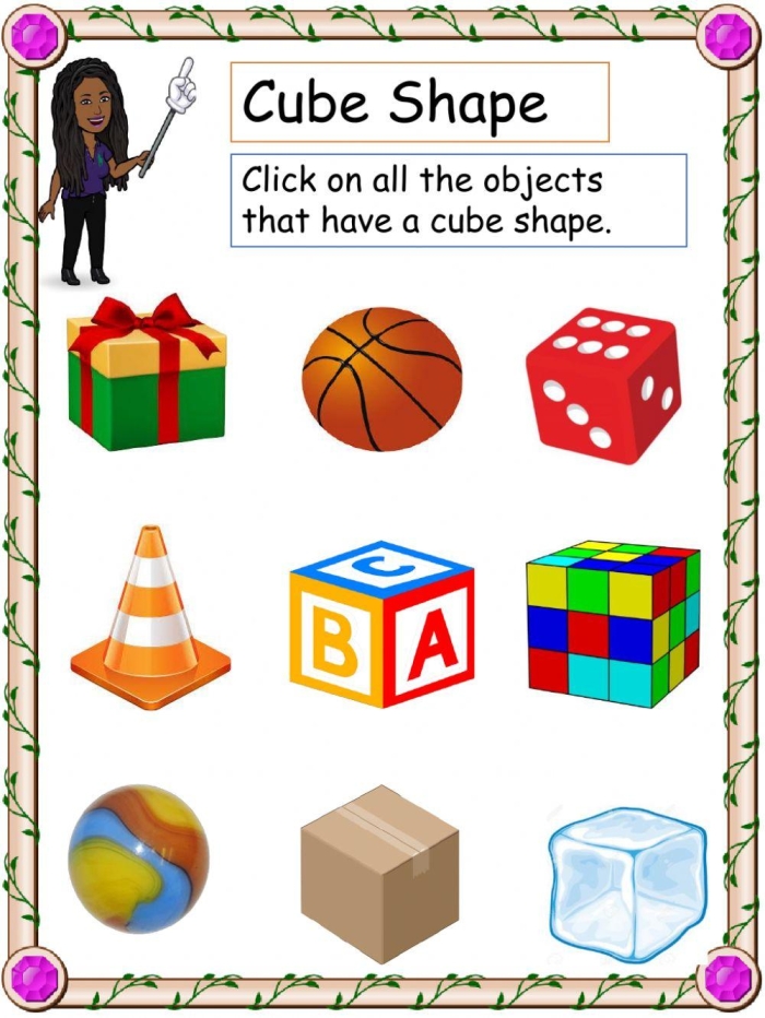 A printable cube cut-out template showing six connected squares that fold into a three-dimensional cube for second grade geometry exploration