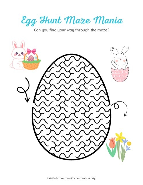 Printable Easter Egg Hunt maze worksheet for Pre-K children to practice numbers and counting