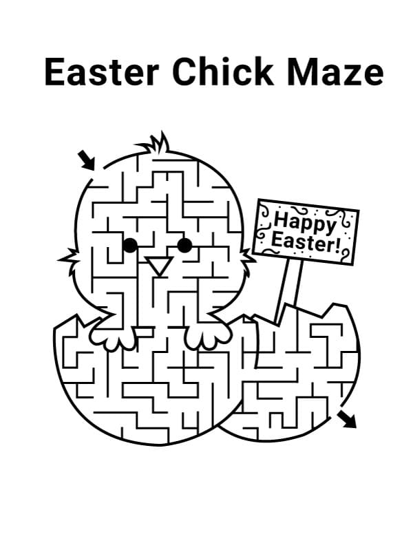 Pre-K Easter maze worksheet featuring a cute rabbit needing help to reach an egg