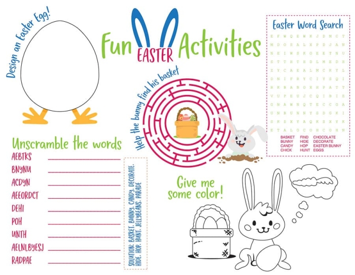 Pre-K printable Easter egg hunt maze worksheet featuring a bunny finding its way through numbers 17