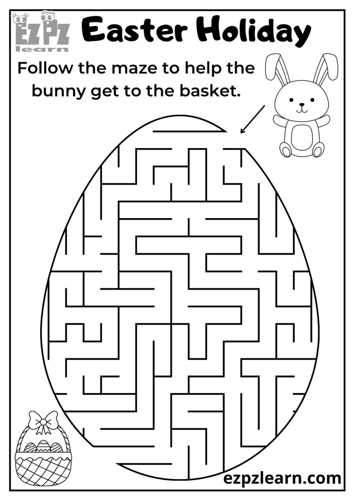 Printable Easter Egg Hunt Maze for pre-K children to practice counting