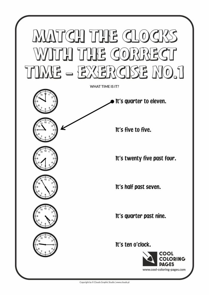 Engaging clock matching activity for social studies skills in first grade Printable Match the Clock II worksheet for first graders to practice telling time
