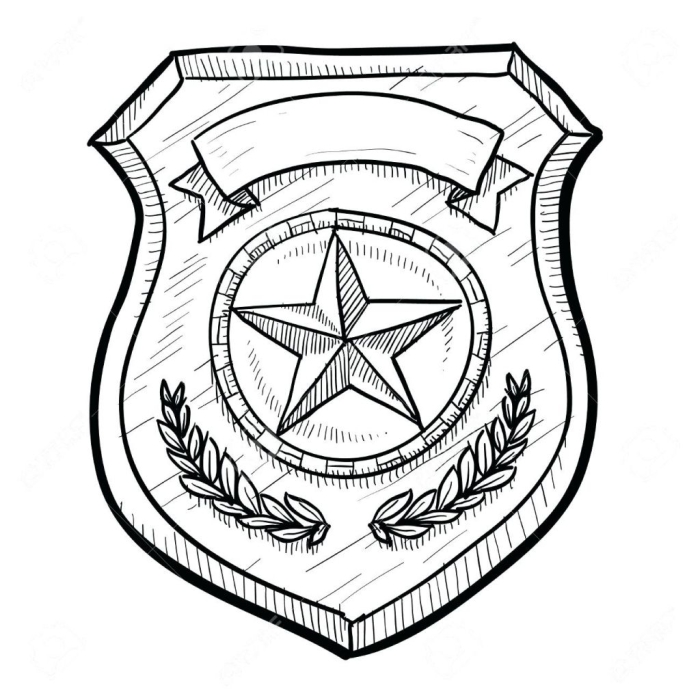 Printable police badge worksheet for kindergarten students to learn about community helpers.