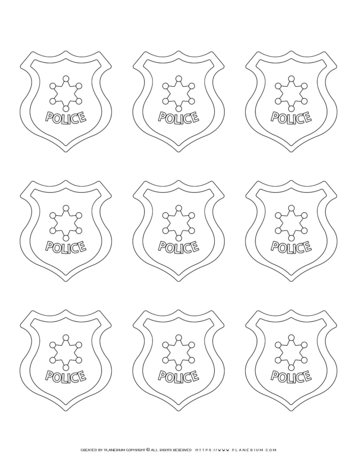 Printable police badge worksheet for kindergarten students learning about community helpers