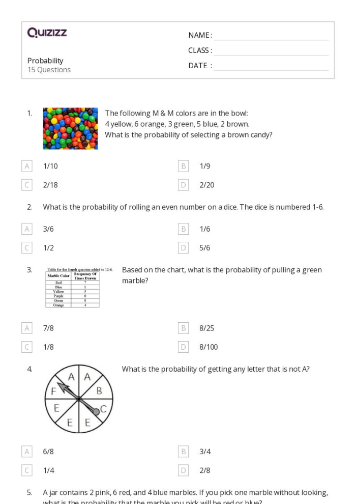 Seventh grade students learning probability concepts by calculating the odds of selecting specific fruit from a bag