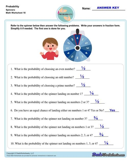 Seventh grade student working on a probability of simple events worksheet with mixed operations problems