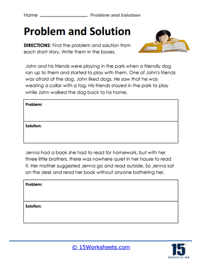 Reading Comprehension Problem and Solution 2 Worksheet for Grade 3 Students Third grade reading comprehension worksheet focused on identifying problem and solution in text