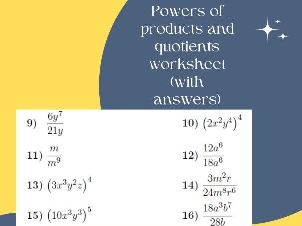 Eighth grade student solving product of powers algebra problems on a math worksheet with exponent rules
