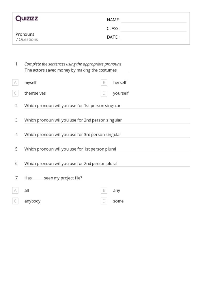 Pronoun Correction Practice Activity for Middle School Students Sixth grade grammar worksheet showing pronoun error correction exercises with sentences requiring students to identify and fix pronoun mistakes