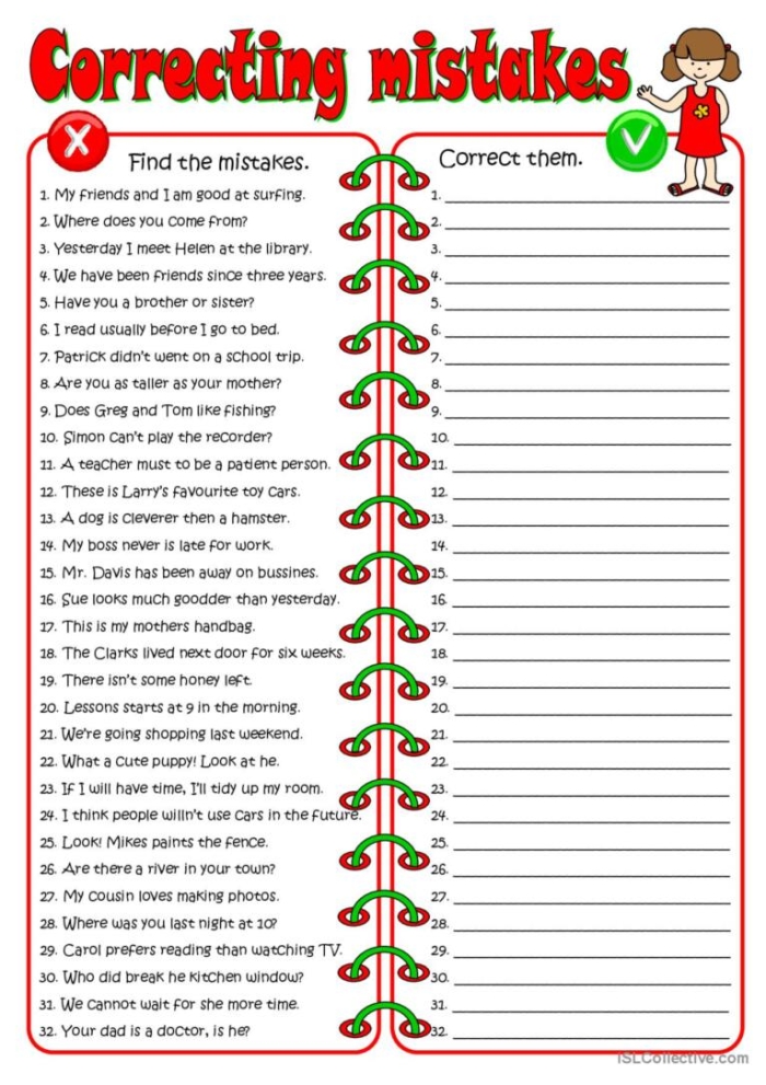 Correcting Pronoun Mistakes Practice Exercise 25 Sixth grade grammar worksheet showing sentences with pronoun errors for students to correct and rewrite