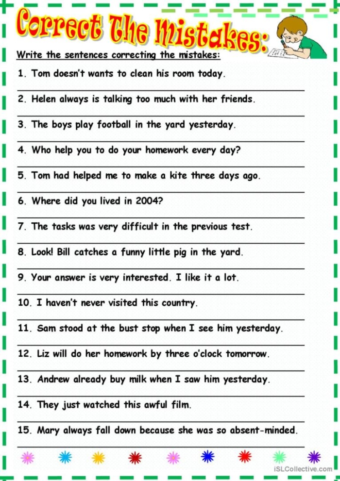 Correcting Errors With Pronouns Worksheet Exercise 6 Sixth grade students practicing pronoun error identification and correction on a grammar worksheet
