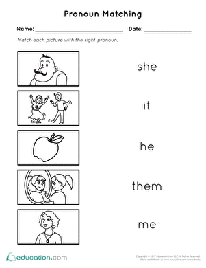 Engaging worksheet image for teaching grammar basics to young learners Colorful Pronoun Matching Assessment worksheet designed for Pre-K students to improve pronoun usage skills