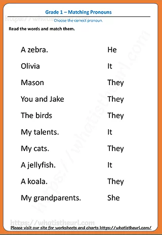 Pronoun Matching Assessment Worksheet for Early Learners Worksheet featuring a pronoun matching assessment for Pre-K students