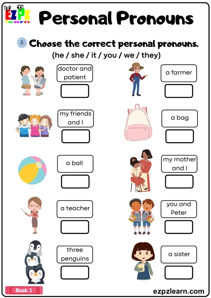Engaging worksheet to help young learners practice pronoun usage and matching Pronoun Matching Assessment worksheet for Pre-K students focusing on grammar skills
