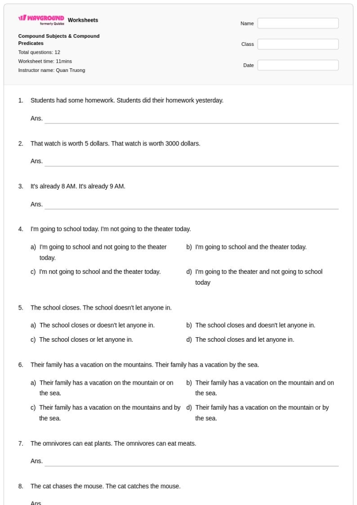 Pronouns in Compound Subjects and Objects: I vs. Me Worksheet Image 13 Worksheet on using I and me in compound subjects and objects for sixth graders
