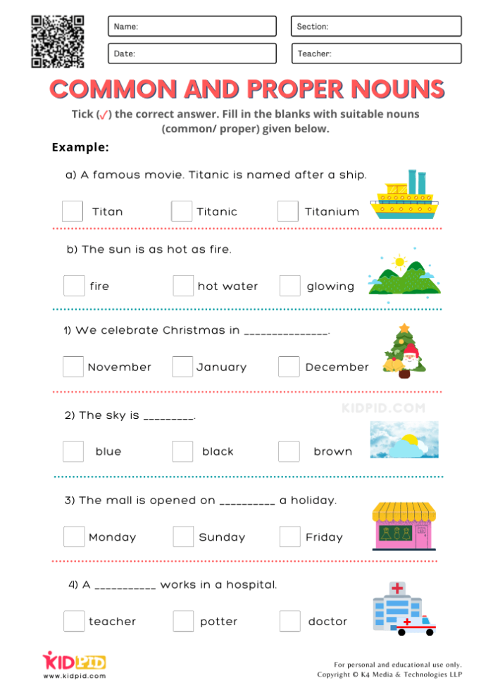 Nouns Make It Proper practice page for third grade students 18 Third grade worksheet asking students to identify common nouns and write corresponding proper nouns