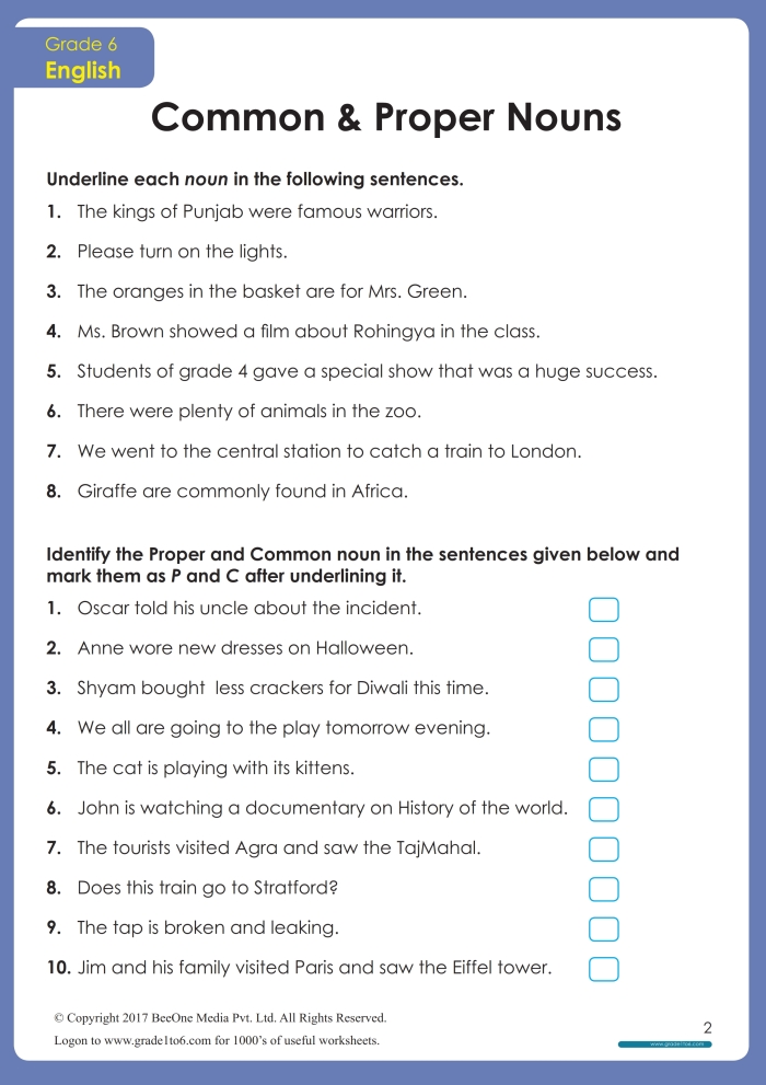 Nouns Make It Proper Third Grade Worksheet Number Nine Third grade grammar worksheet asking students to practice identifying and writing proper nouns for common nouns