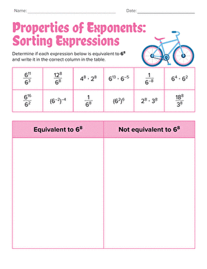 Eighth grade math handout covering multiplication rules for exponent properties