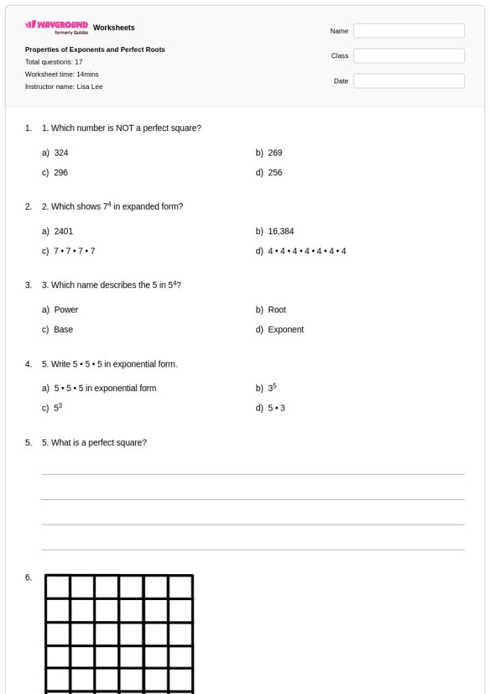Properties of Exponents: True or False worksheet for Eighth Grade