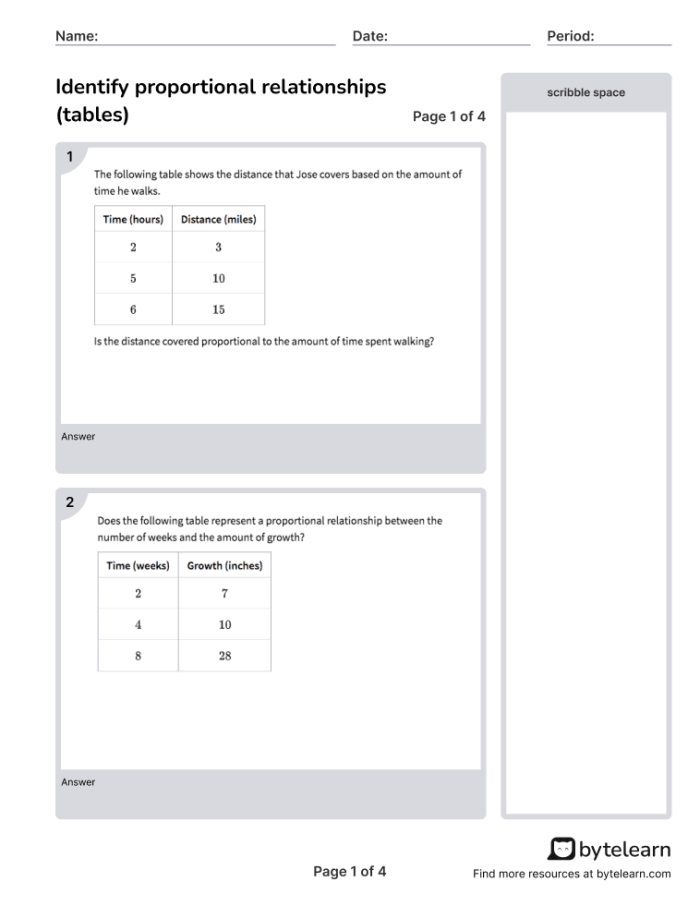 Writing Equations for Proportional Relationships Worksheet 12 Seventh grade math worksheet on identifying the constant of proportionality from data tables