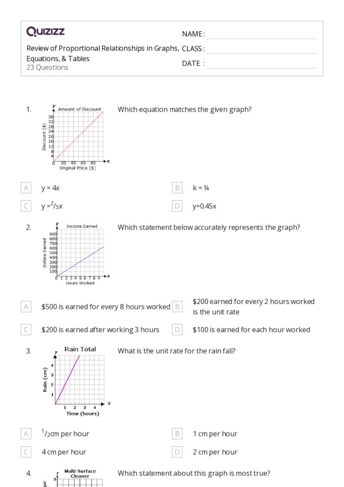 Writing Equations for Proportional Relationships Tables Worksheet Number 9 Seventh grade math worksheet on identifying the constant of proportionality using data tables