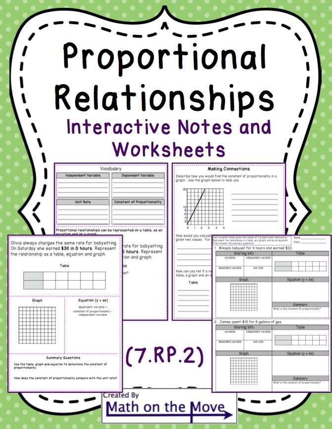 A seventh grade math worksheet showing a data table with two columns of quantities and space for students to write ratios to determine if the relationship is proportional
