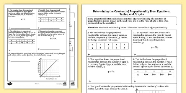 Constant of Proportionality From Tables Math Worksheet for Grade 7 Seventh grade student working through a proportional relationships table to find the constant of proportionality value