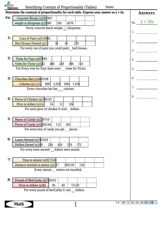 Find the Constant of Proportionality From Tables Worksheet Sixth Entry Seventh grade math worksheet featuring a table for calculating the constant of proportionality