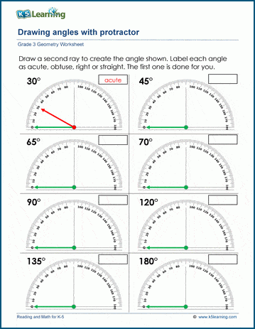 Worksheet featuring students measuring and classifying angles using protractors