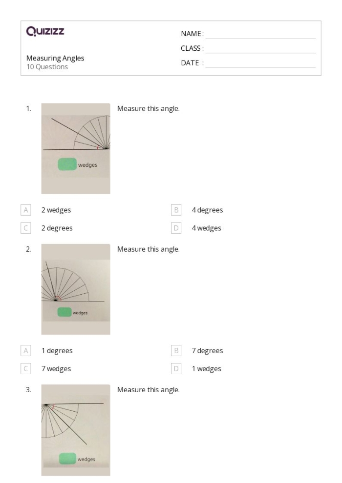Worksheet for measuring angles with a protractor for fourth graders