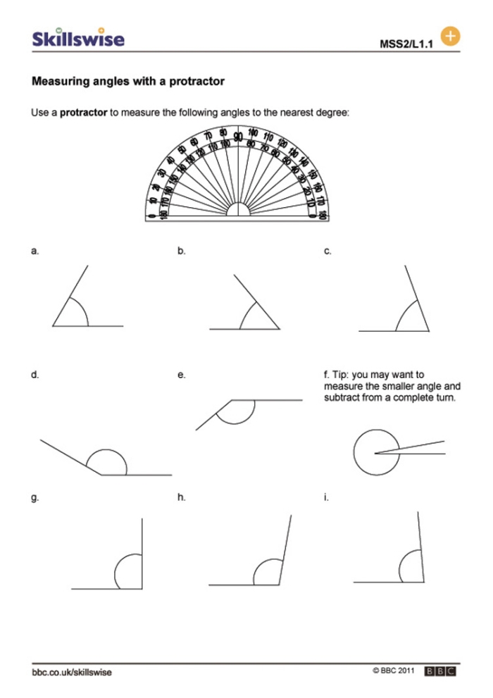 Fourth grade students measuring angles on a protractor practice worksheet