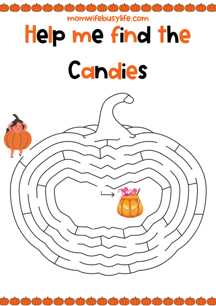 Children navigating a fun pumpkin maze worksheet for Pre-K learners