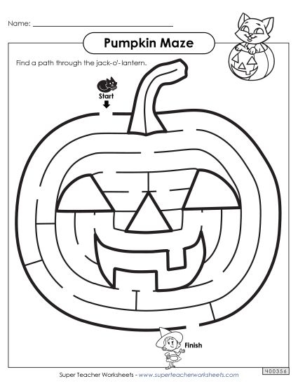 Colorful pumpkin maze worksheet for Pre-K students to navigate through