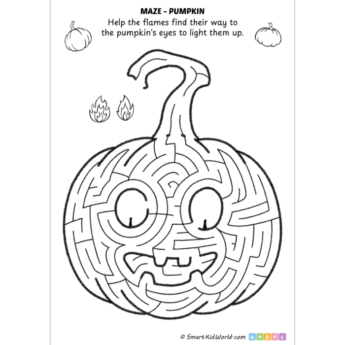 Pumpkin Maze worksheet for Pre-K students featuring a fun fall design