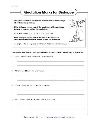 Worksheet focusing on quotation marks, punctuation, and capitalization for fourth graders